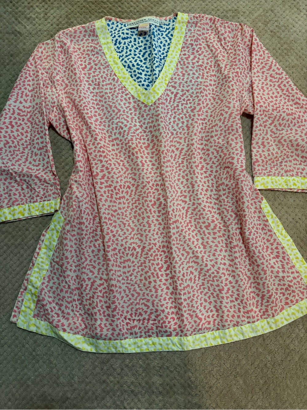 Gretchen Scott Designs Pink Patterned V-Neck Tunic with Yellow Trim